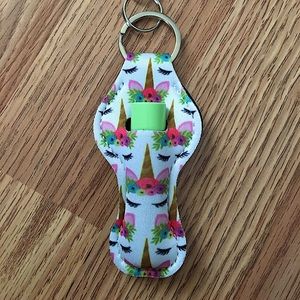 Unicorn Pattern Lip Balm Holder Keychain